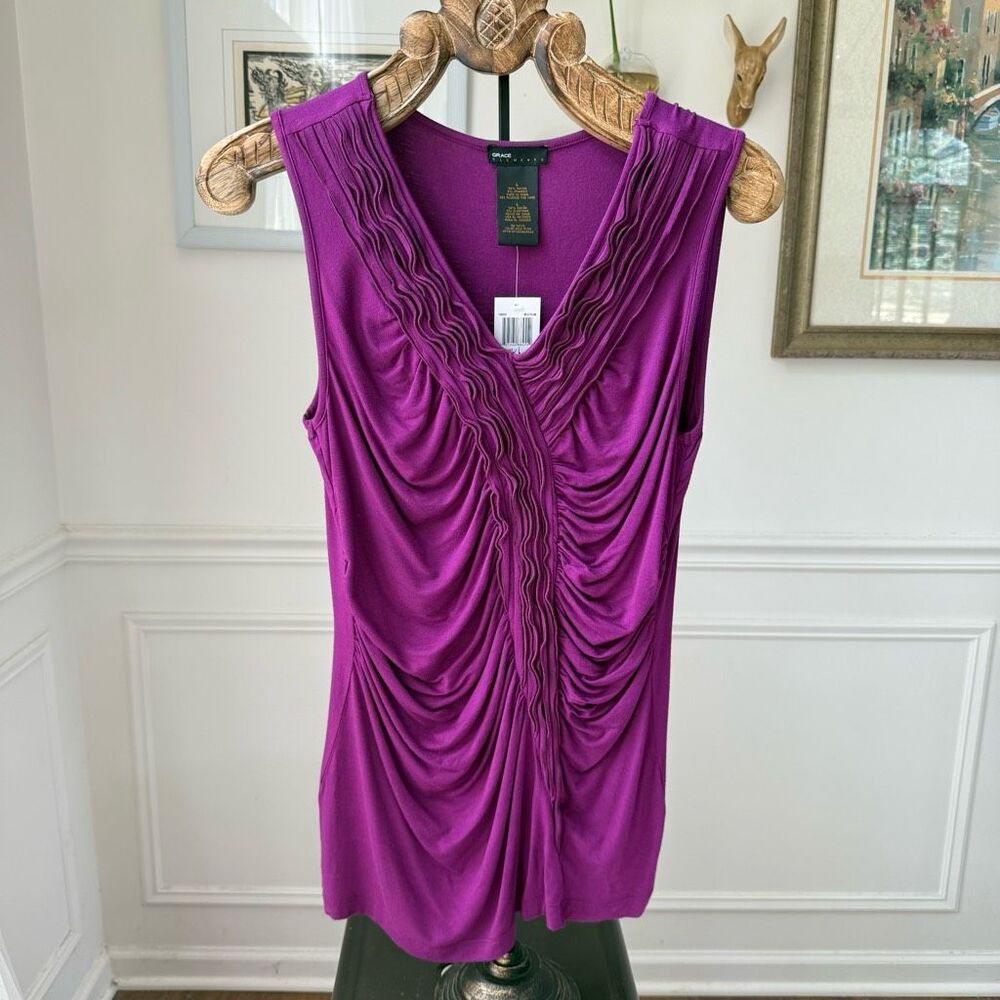 NWT Grace Elements Wild Plum Ruffle Ruched Tank Top L
